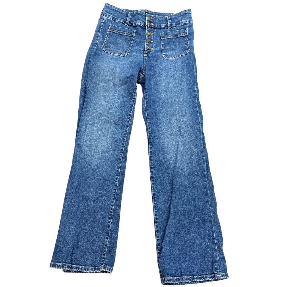 Chaps Boot Cut Jeans Womens 10 Blue High Rise Button Fly Patch Pocket Denim